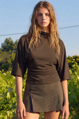 Asymmetric lace short sleeve t-shirt