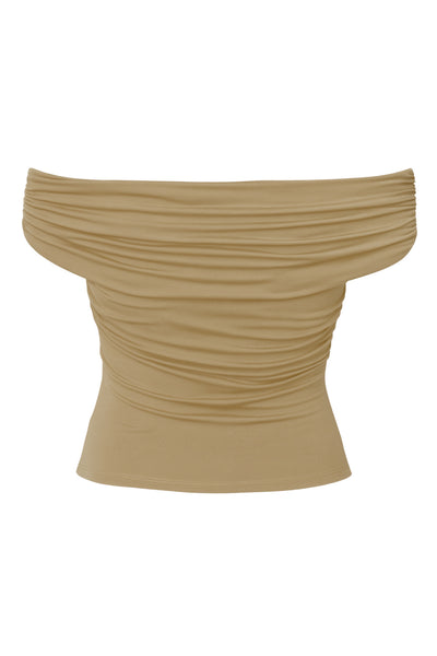 Top corto plisado de fit ajustado, escote v con cruce frontal, manga corta seguida, plisados en costados y hombros.