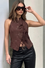 Halter neck button top