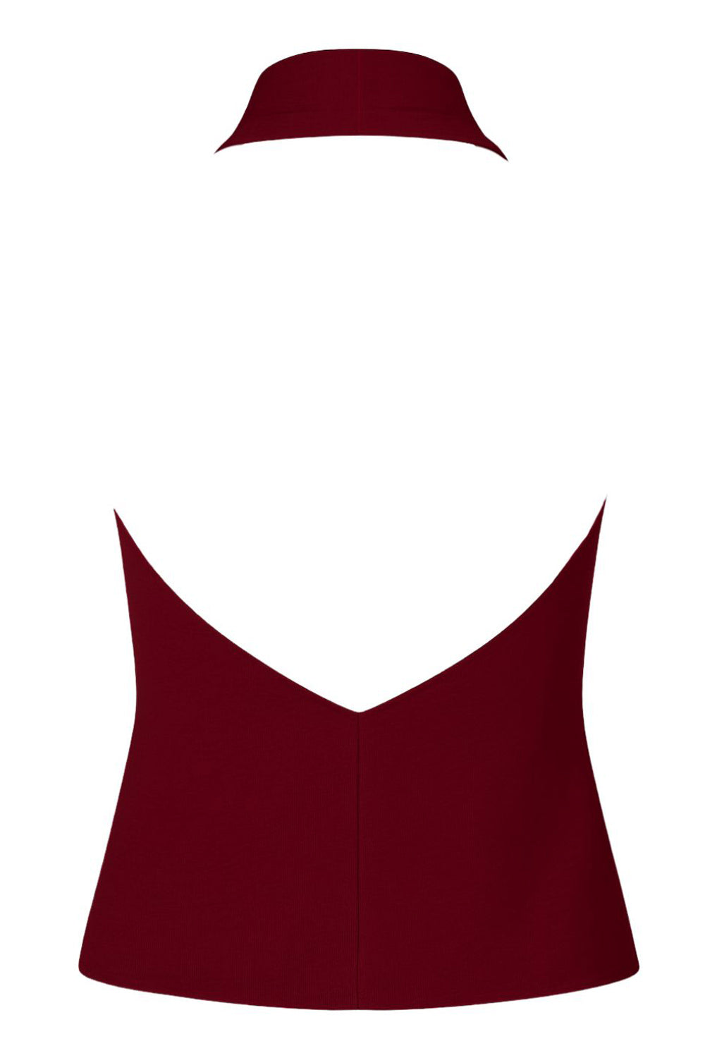 Top de cuello halter con escote fluido, fit recto, sin mangas y escote en espalda.