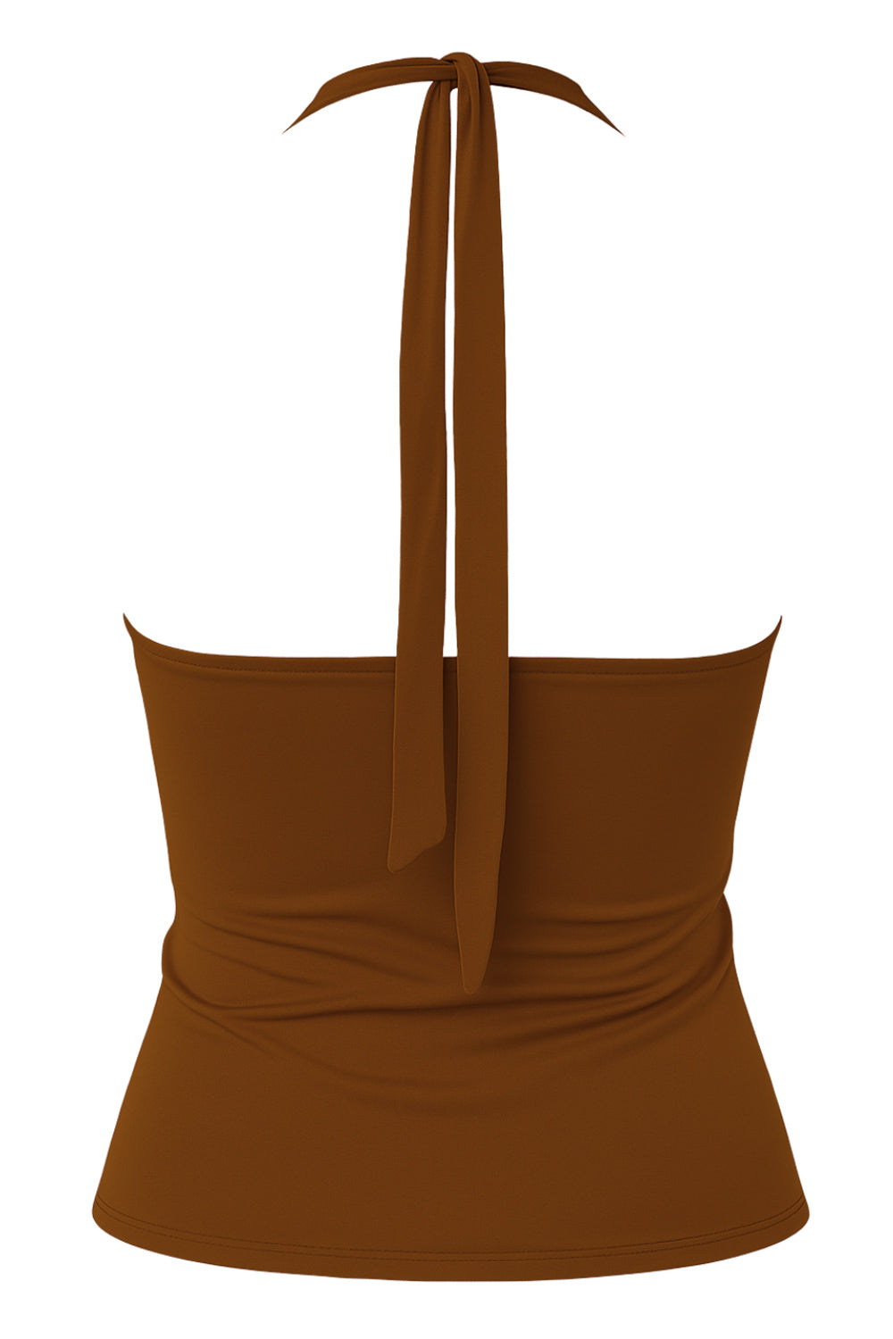 Top de fit ajustado, escote recto y cuello halter con nudo amarrable posterior.