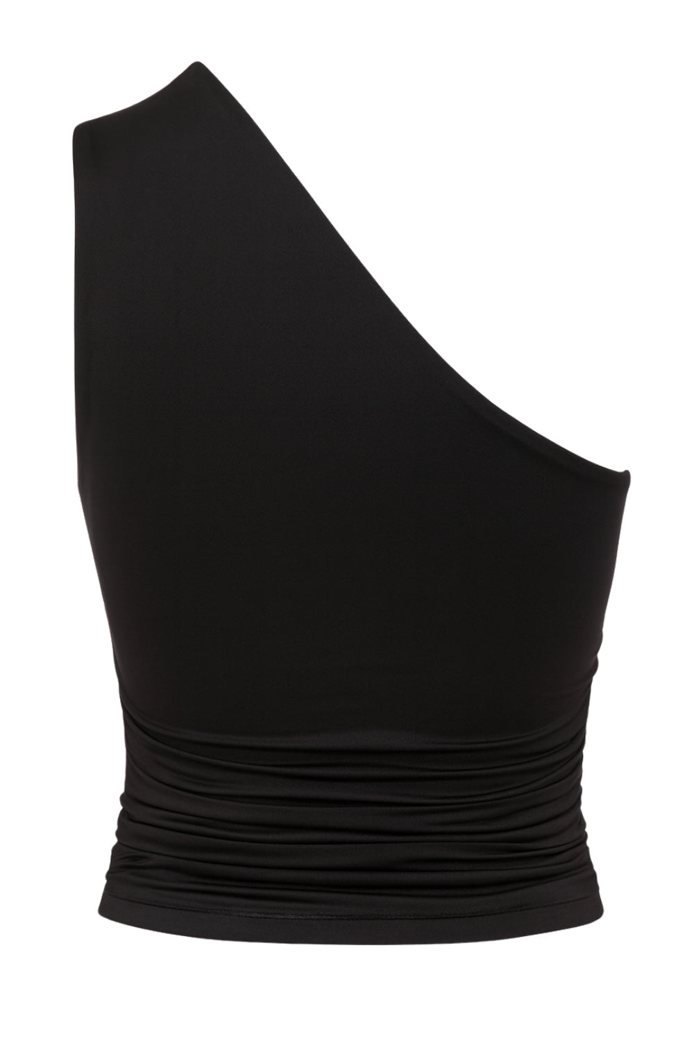 Top asimétrico de fit ajustado, un hombro con plisados, escote diagonal y plisados decorativos laterales.