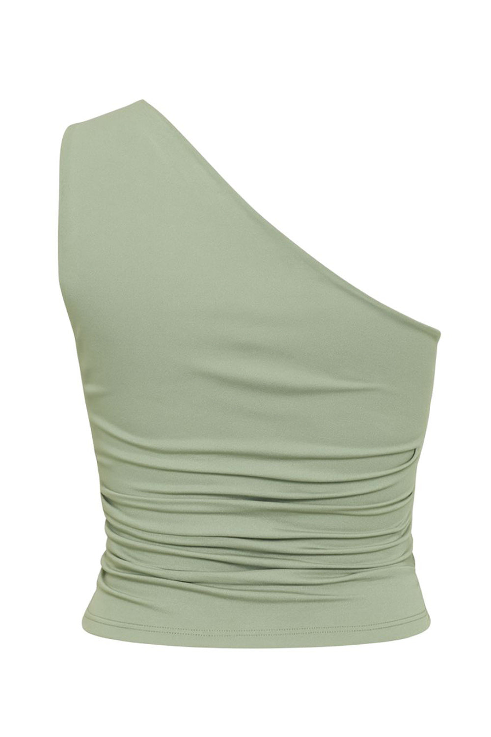 Top asimétrico de fit ajustado, un hombro con plisados, escote diagonal y plisados decorativos laterales.