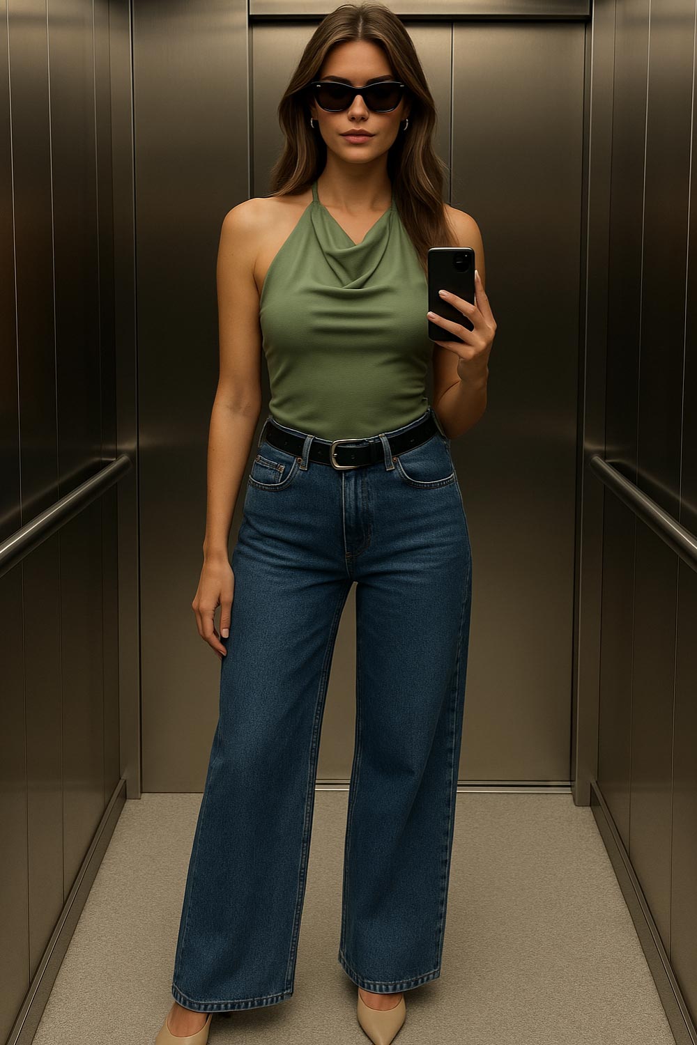 Top corto de cuello halter fluido, sin mangas, fit ajustado y escote en espalda.