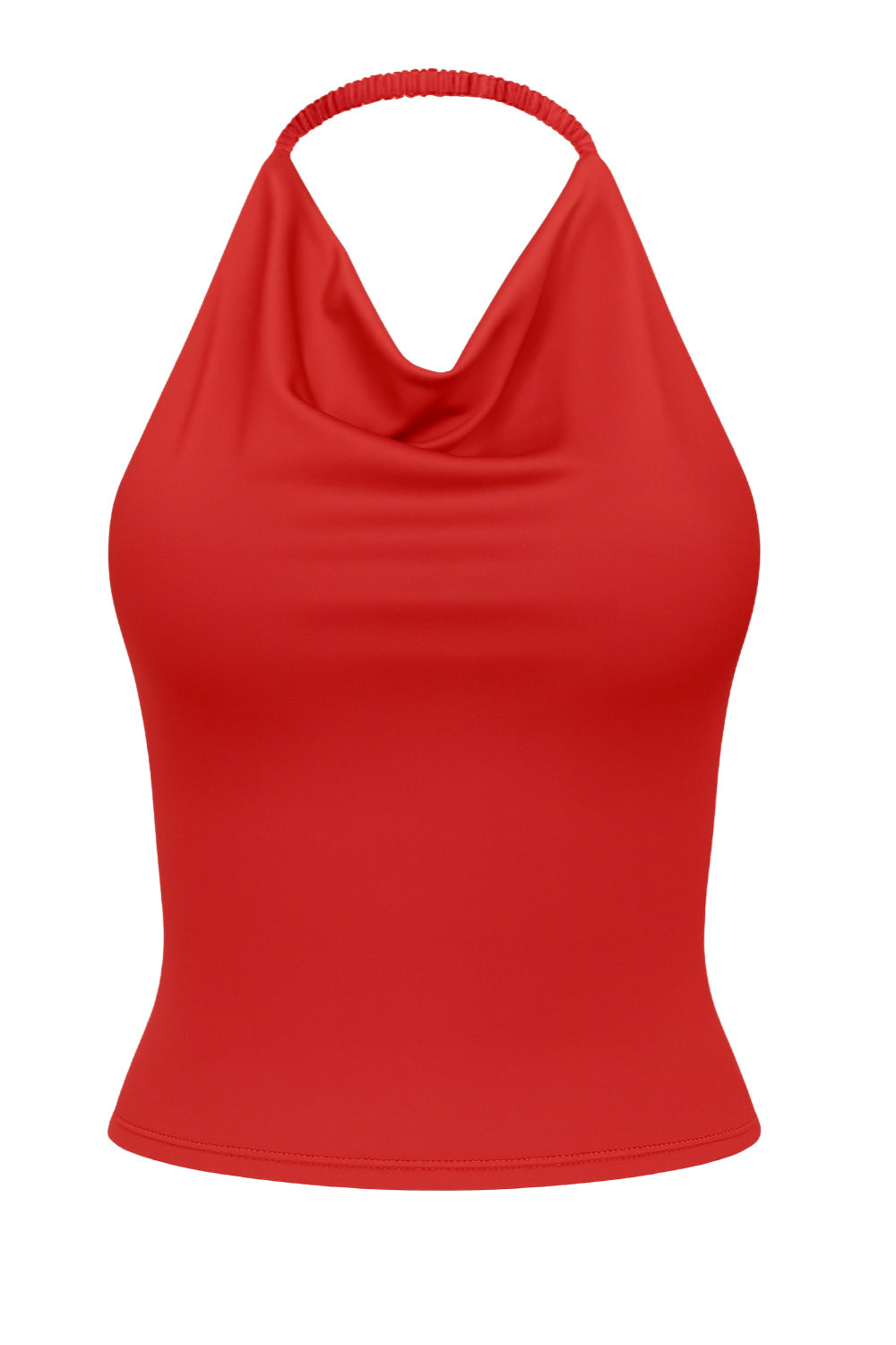 Top corto de cuello halter fluido, sin mangas, fit ajustado y escote en espalda.