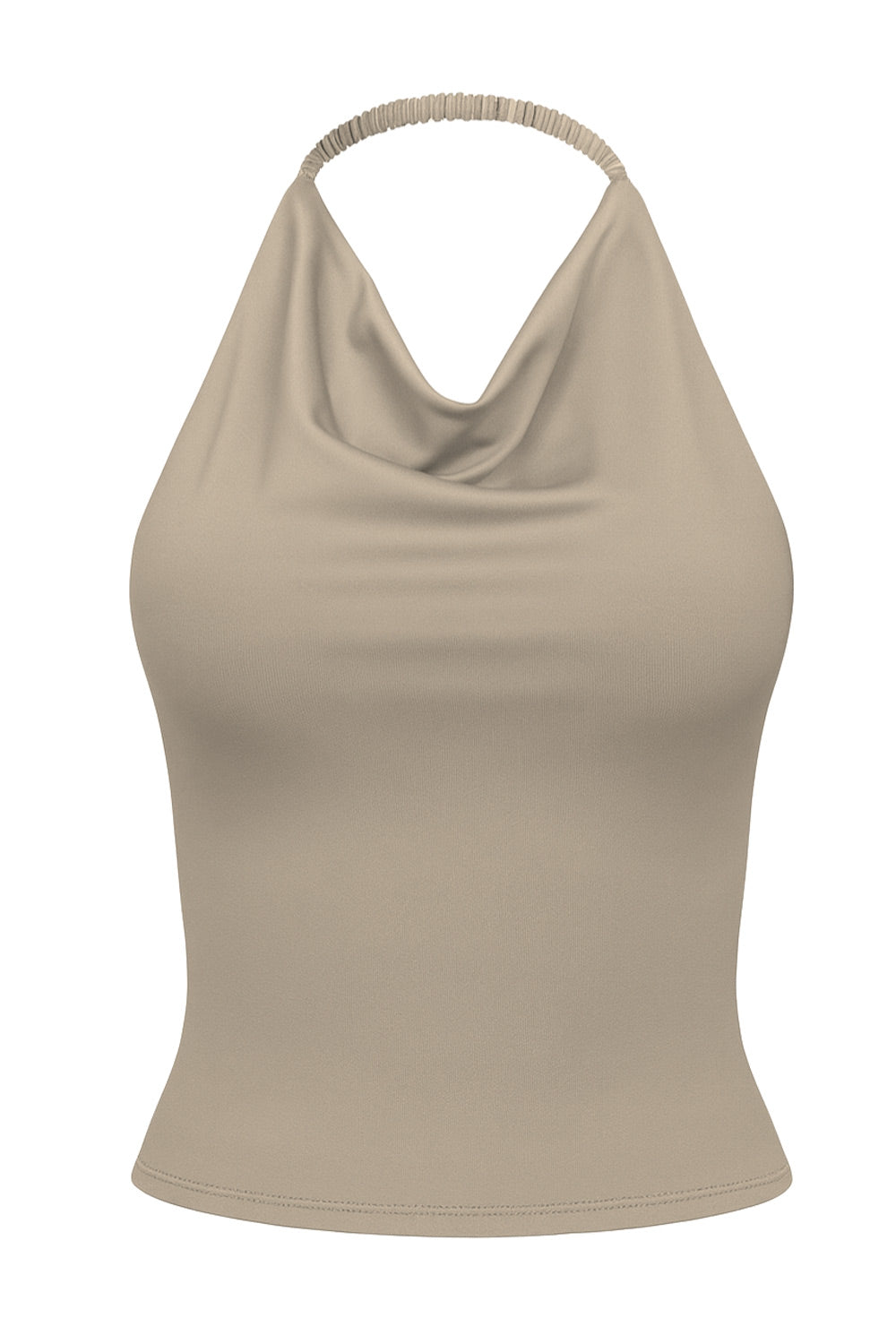 Top corto de cuello halter fluido, sin mangas, fit ajustado y escote en espalda.