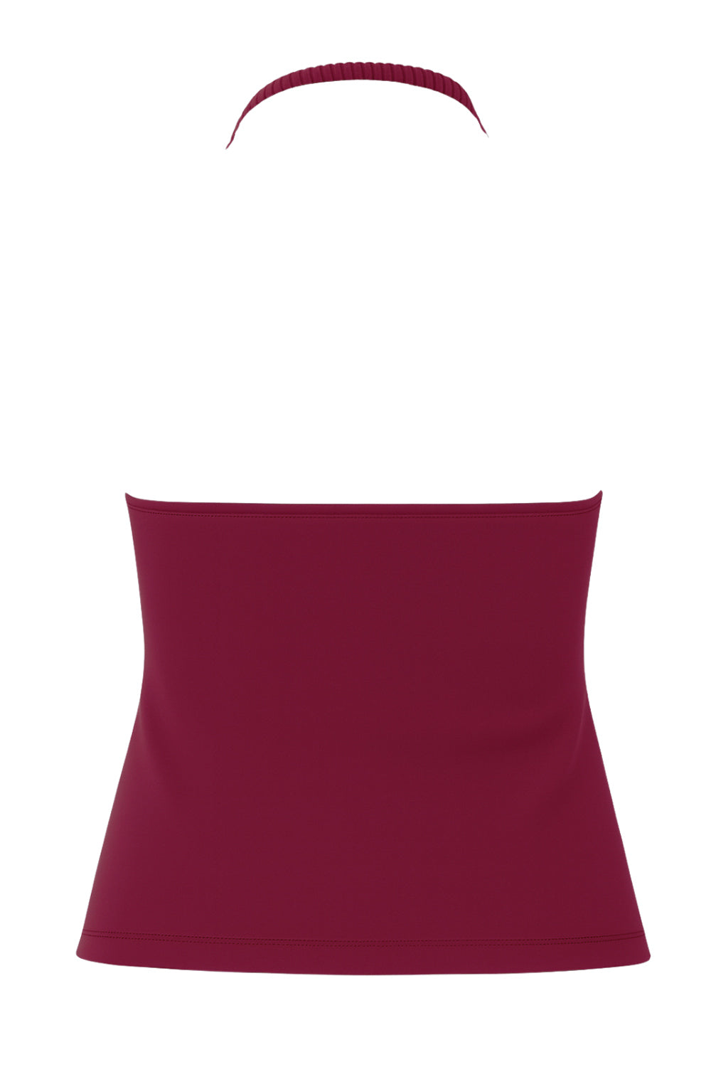 Top corto de cuello halter fluido, sin mangas, fit ajustado y escote en espalda.