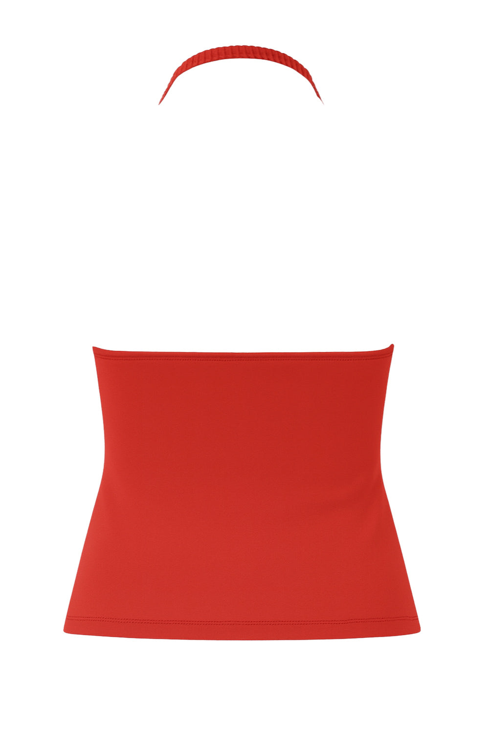 Top corto de cuello halter fluido, sin mangas, fit ajustado y escote en espalda.