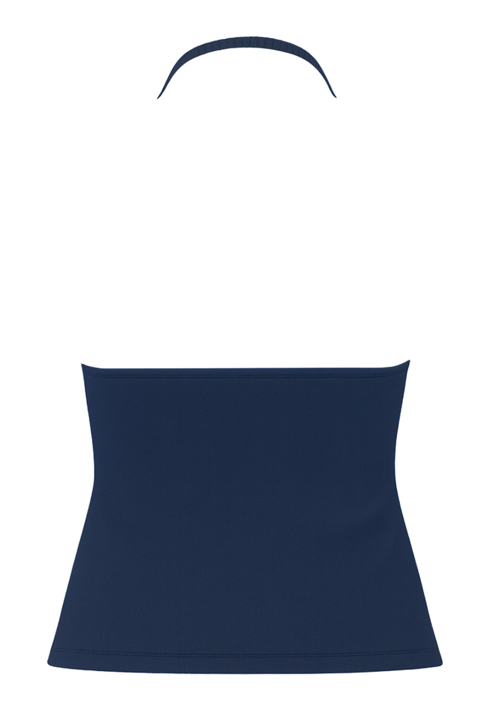 Top corto de cuello halter fluido, sin mangas, fit ajustado y escote en espalda.