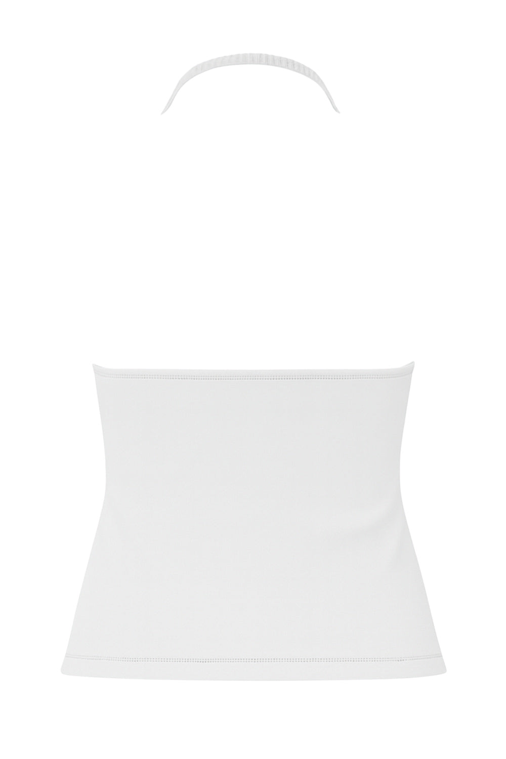 Top corto de cuello halter fluido, sin mangas, fit ajustado y escote en espalda.