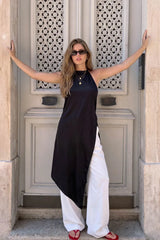 Asymmetrical long halter top