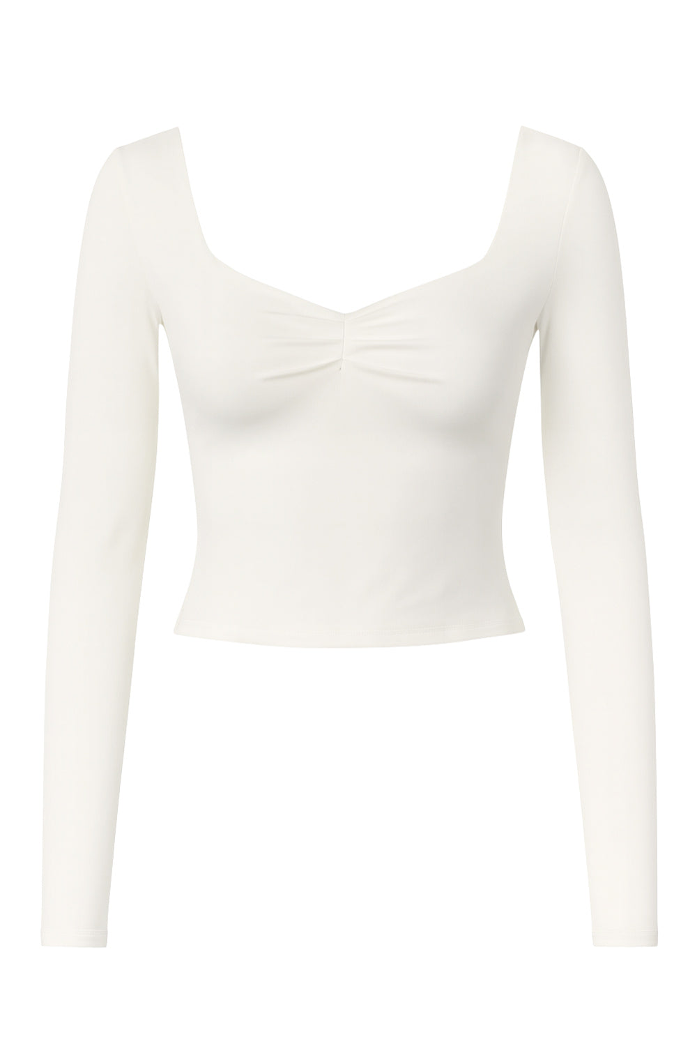 Top corto de fit ajustado, manga larga y cuello cuadrado con plisado frontal.