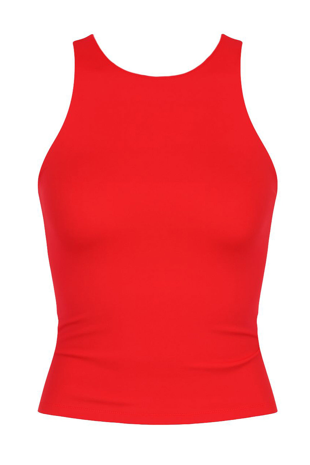 Top básico satinado de fit ajustado, sin mangas y cuello redondo.