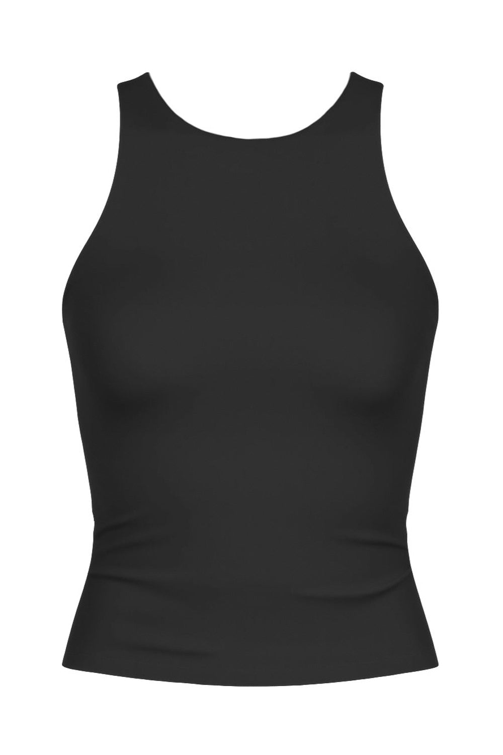 Top básico satinado de fit ajustado, sin mangas y cuello redondo.