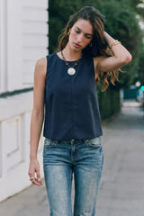 Sleeveless faux-suede top