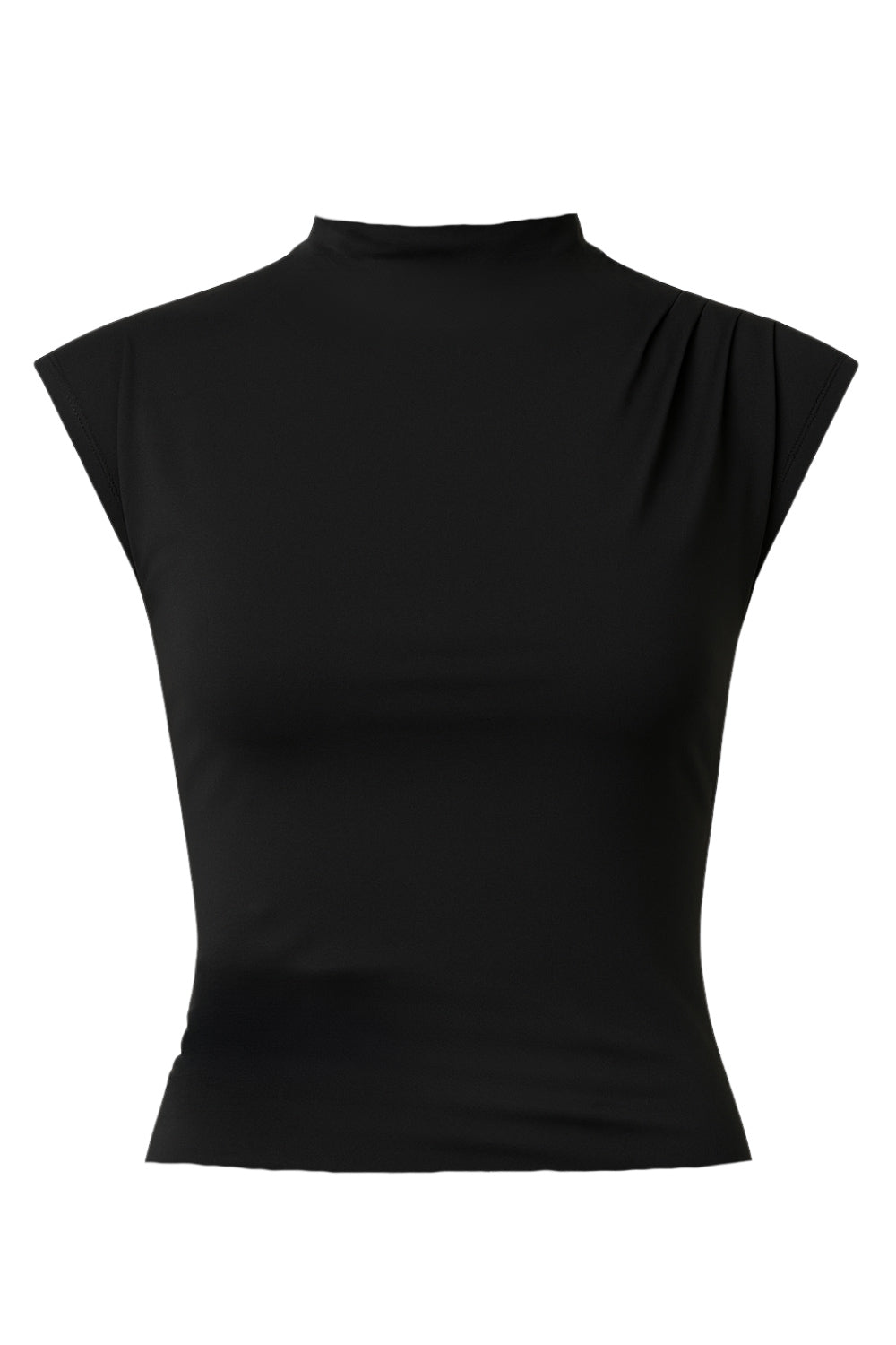 Top corto de cuello mock seguido, fit ajustado y manga corta seguida.