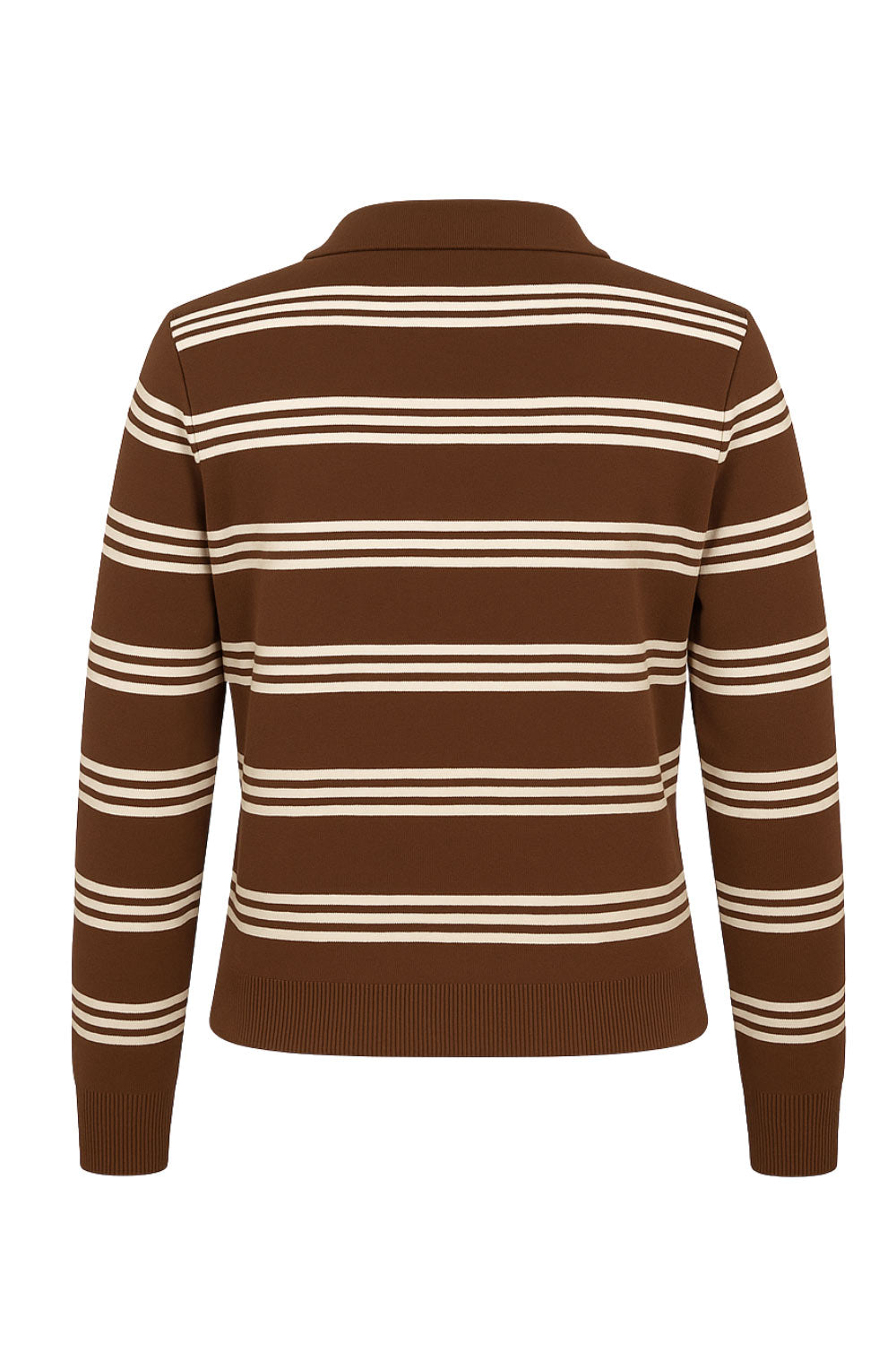 Top polo de punto, estampado rayas, fit recto, manga larga, escote v con cuello sport en contraste, rib en puños y bajo.