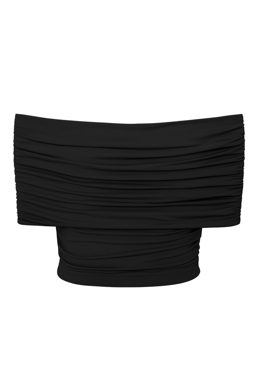 Top corto plisado de fit ajustado, escote v con cruce frontal, manga corta seguida, plisados en costados y hombros.