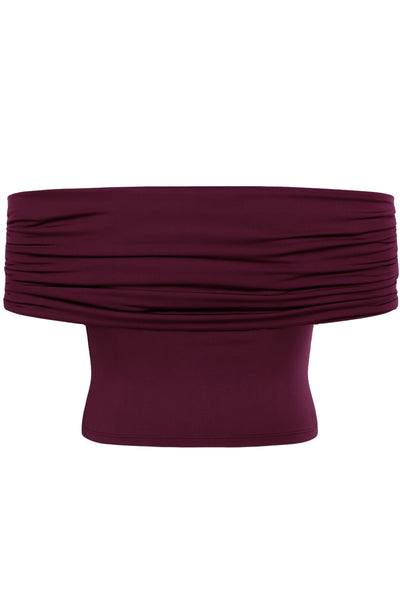 Top corto plisado de fit ajustado, escote v con cruce frontal, manga corta seguida, plisados en costados y hombros.