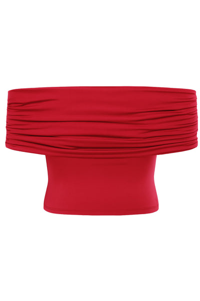 Top corto plisado de fit ajustado, escote v con cruce frontal, manga corta seguida, plisados en costados y hombros.