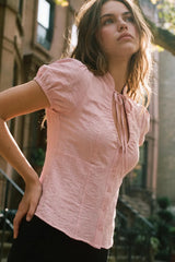 Short-sleeved button-down top