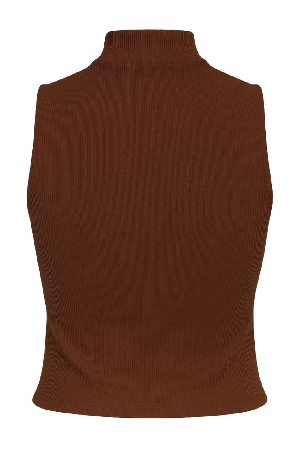 Top canalé básico de fit ajustado, sin mangas y cuello alto seguido.