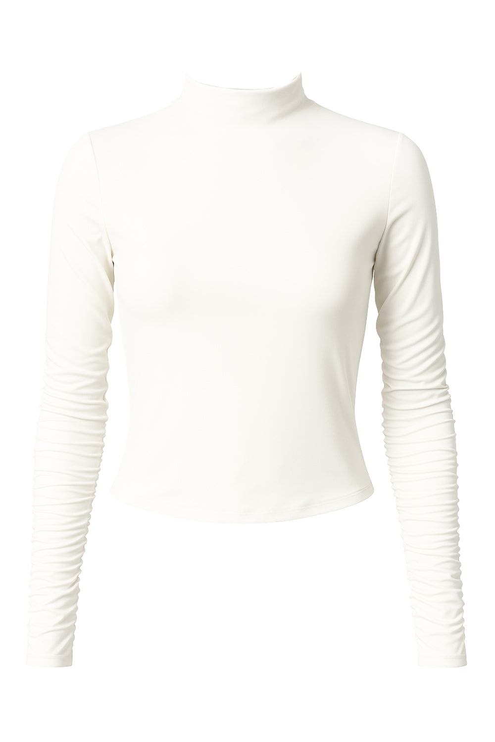 Top básico de fit recto, cuello mock seguido y manga larga.