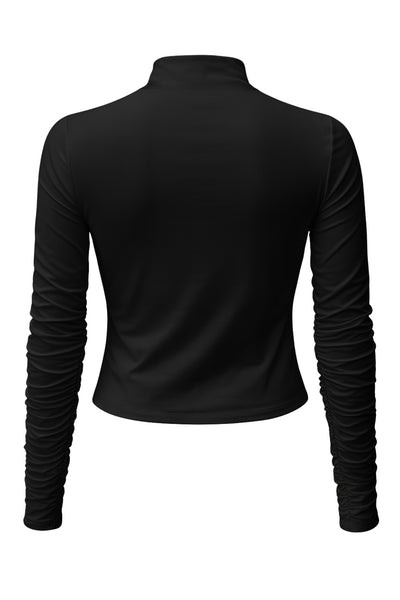Top básico de fit recto, cuello mock seguido y manga larga.