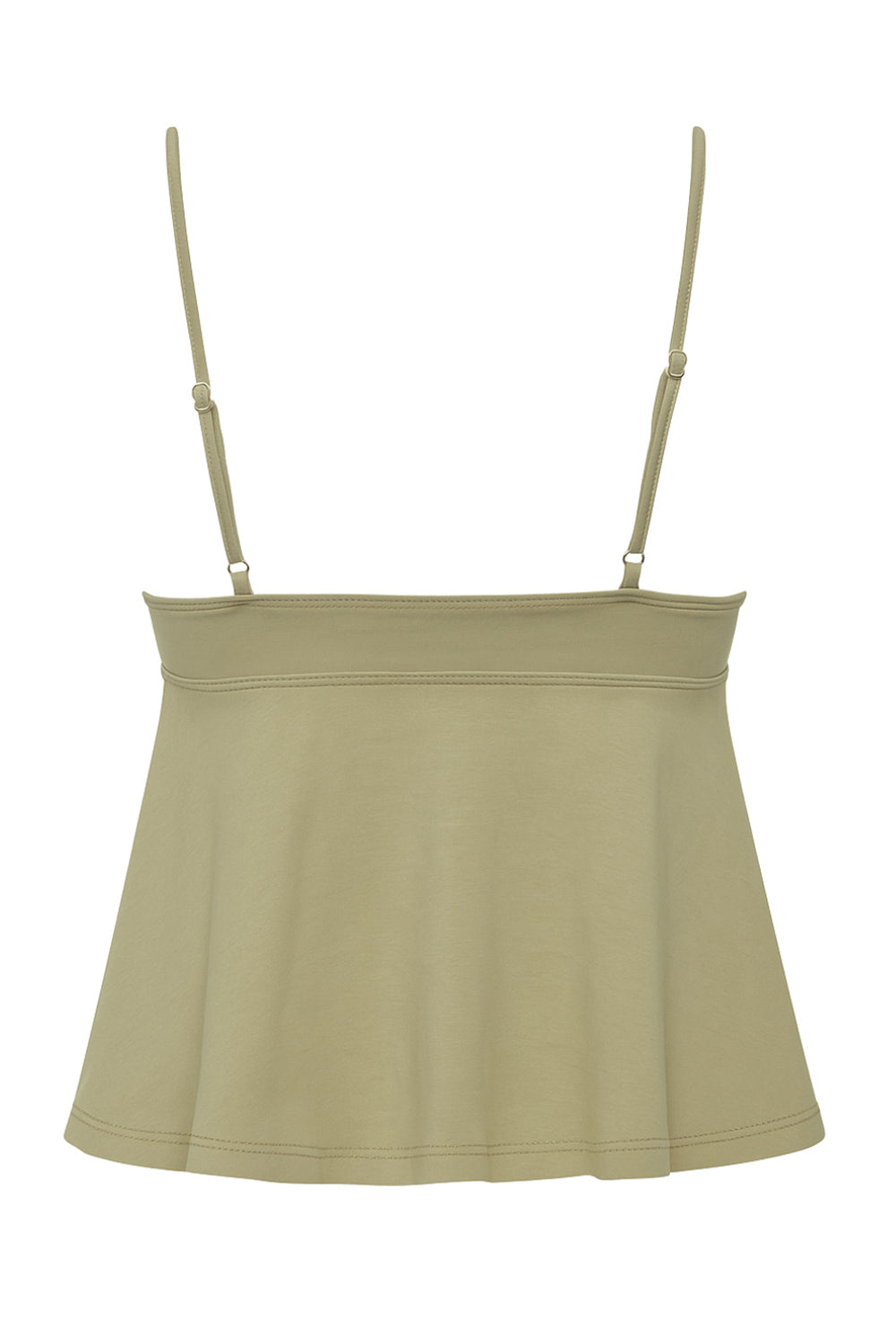 Top corto de escote v con cortes frontales y lazo amarrable, tirantes delgados ajustables y detalle de peplum olanes en bajo.