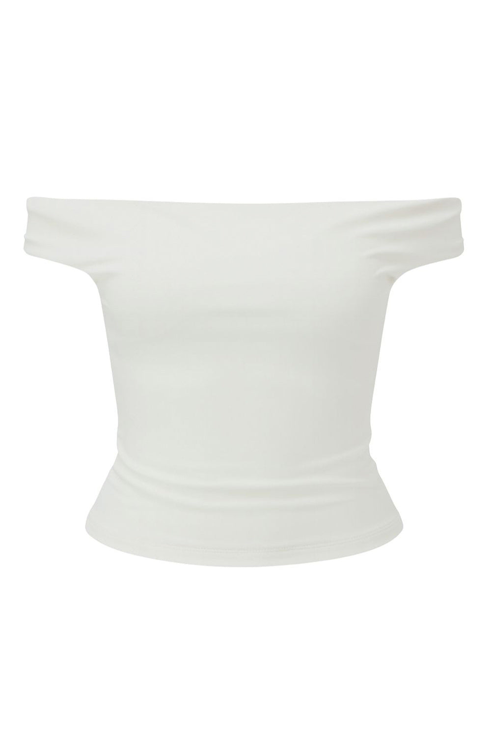 Top corto de fit ajustado, hombros descubiertos, manga corta seguida y detalle de cut out en espalda con lazo amarrable posterior.