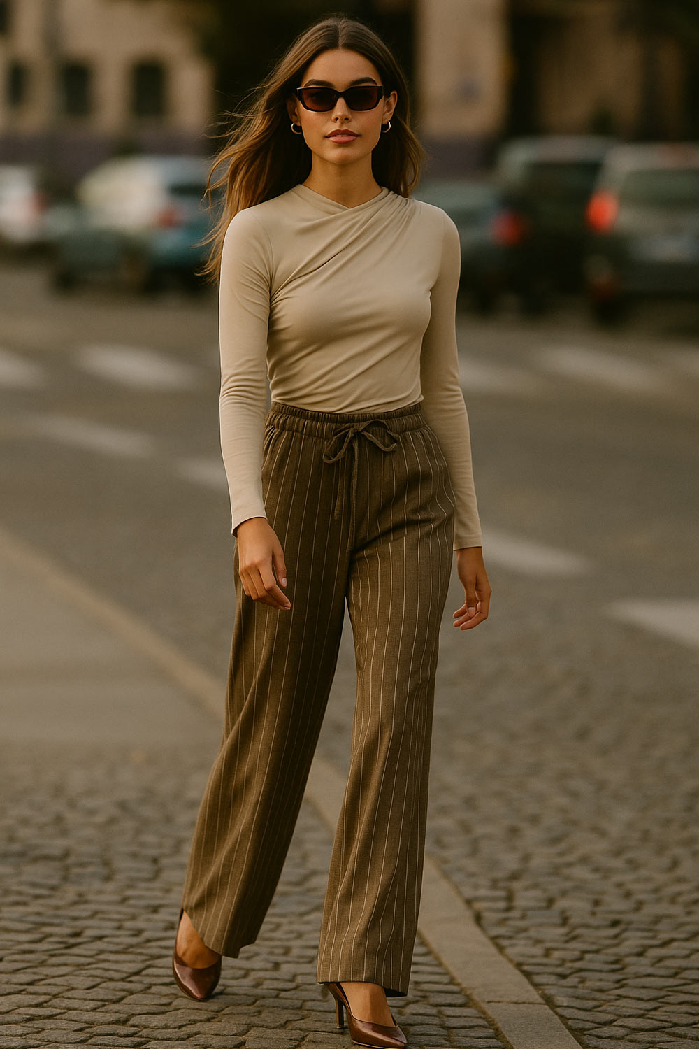 Top básico de fit ajustado, manga larga y cuello redondo con plisados decorativos en hombro.