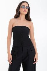 Top strapless corte en cintura con botones