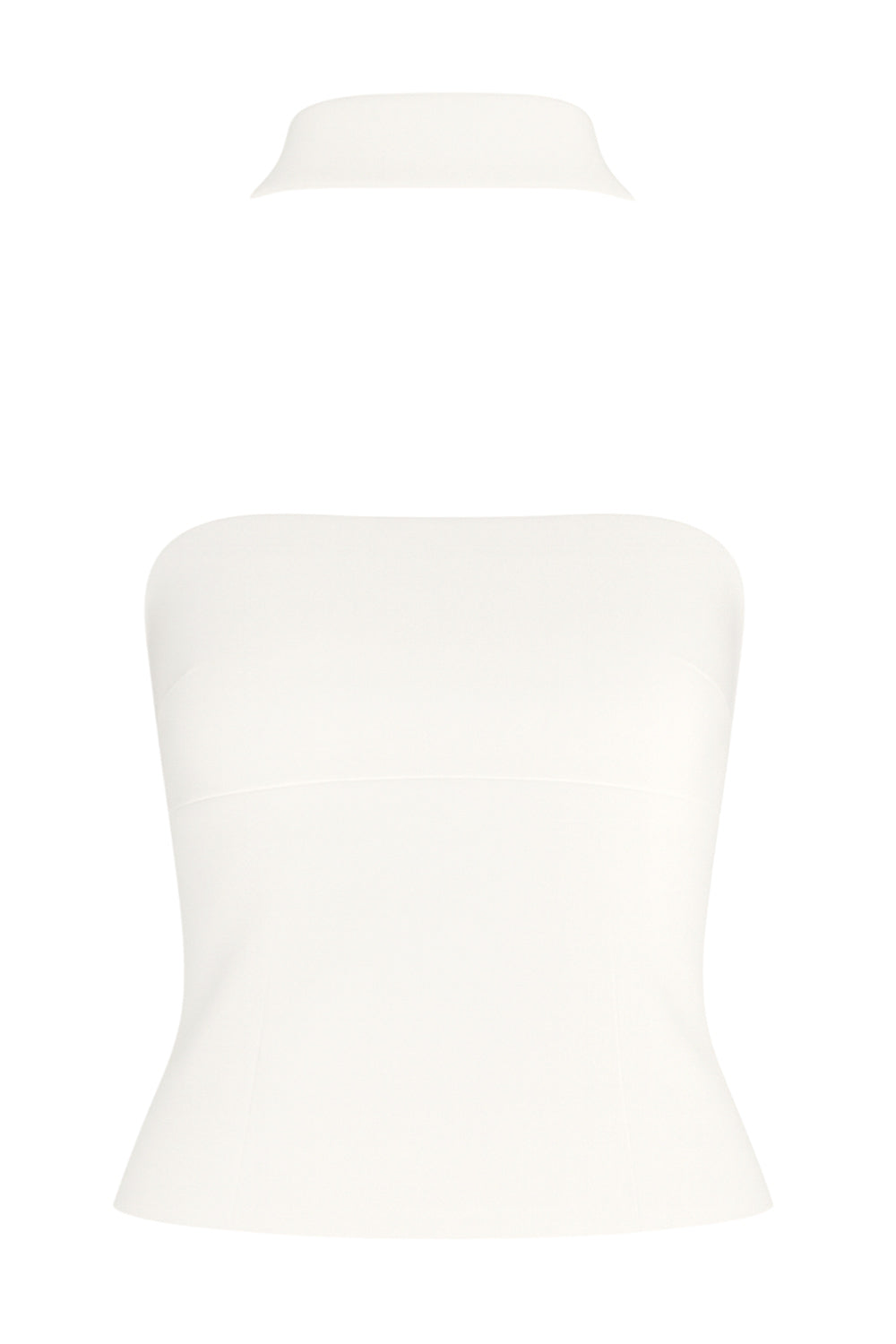 Top tubo de fit ajustado, escote recto, plisados en costados y detalle decorativo posterior de choker.