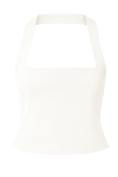 Top tubo de fit ajustado, escote recto, plisados en costados y detalle decorativo posterior de choker.