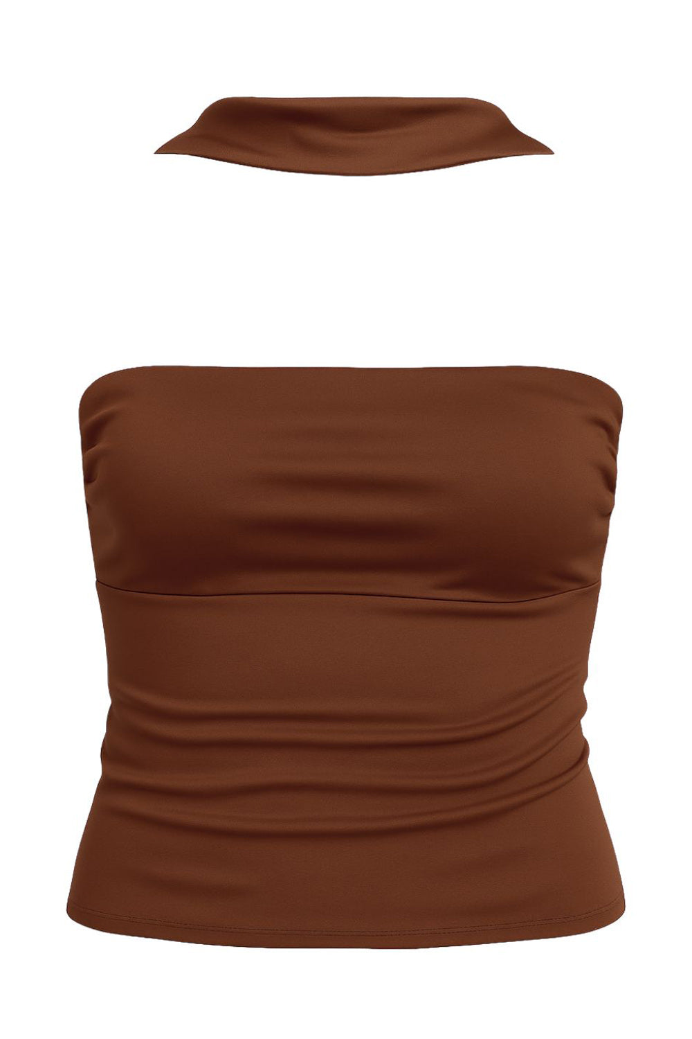 Top tubo de fit ajustado, escote recto, plisados en costados y detalle decorativo posterior de choker.