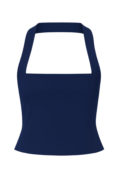 Top tubo de fit ajustado, escote recto, plisados en costados y detalle decorativo posterior de choker.