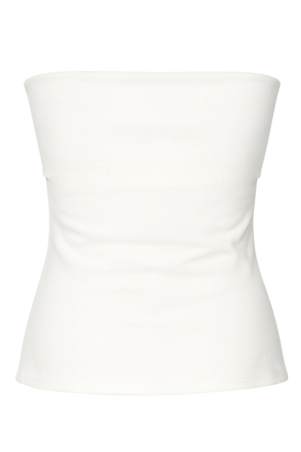 Top tubo de fit recto, strapless, escote recto con doblez decorativo en borde y detalle de abertura lateral en bajo con cremallera decorativa en contraste.