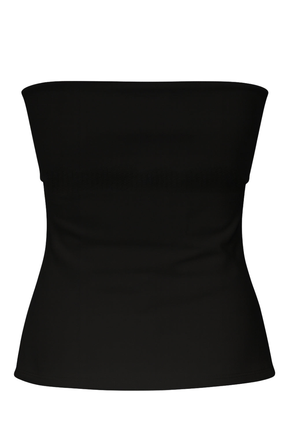 Top tubo de fit recto, strapless, escote recto con doblez decorativo en borde y detalle de abertura lateral en bajo con cremallera decorativa en contraste.