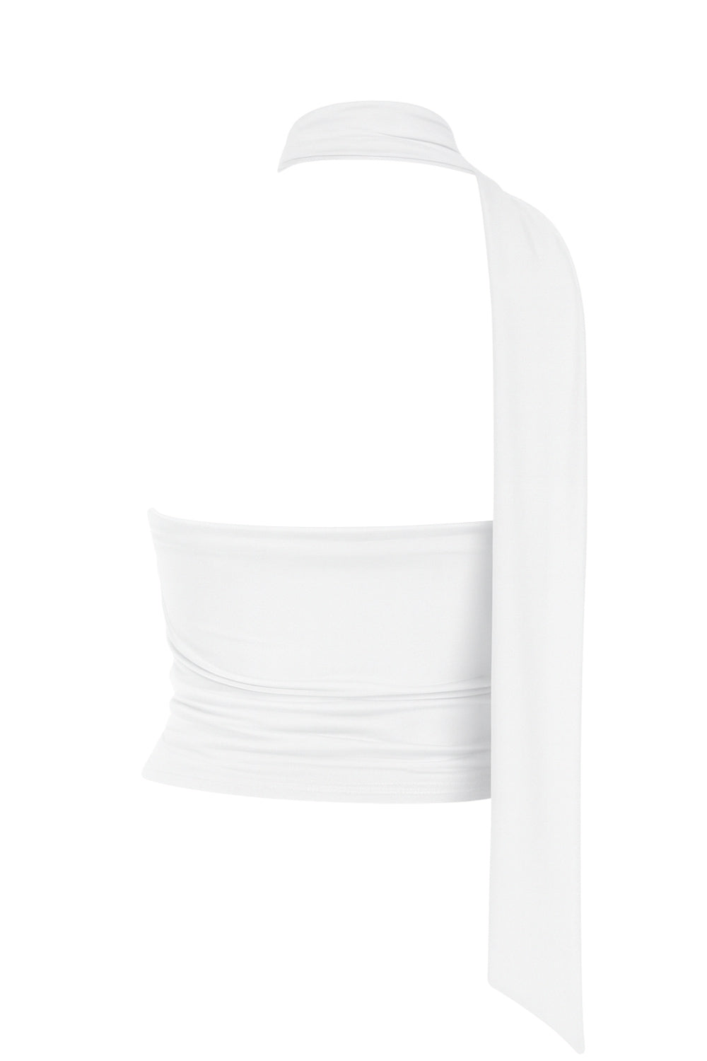 Top tubo de fit ajustado, escote recto, plisados en costados y detalle lateral de choker cruzado.