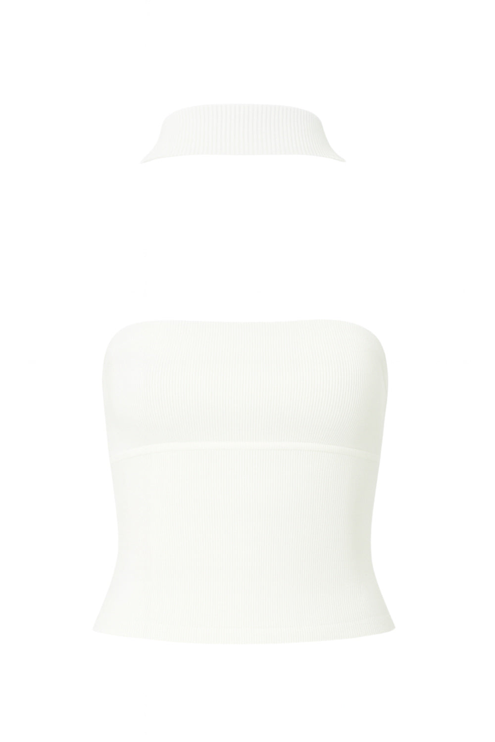 Top tubo canalé de fit ajustado, escote recto y detalle decorativo posterior de choker.