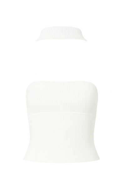 Top tubo canalé de fit ajustado, escote recto y detalle decorativo posterior de choker.