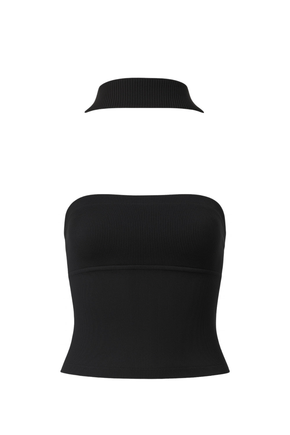 Top tubo canalé de fit ajustado, escote recto y detalle decorativo posterior de choker.