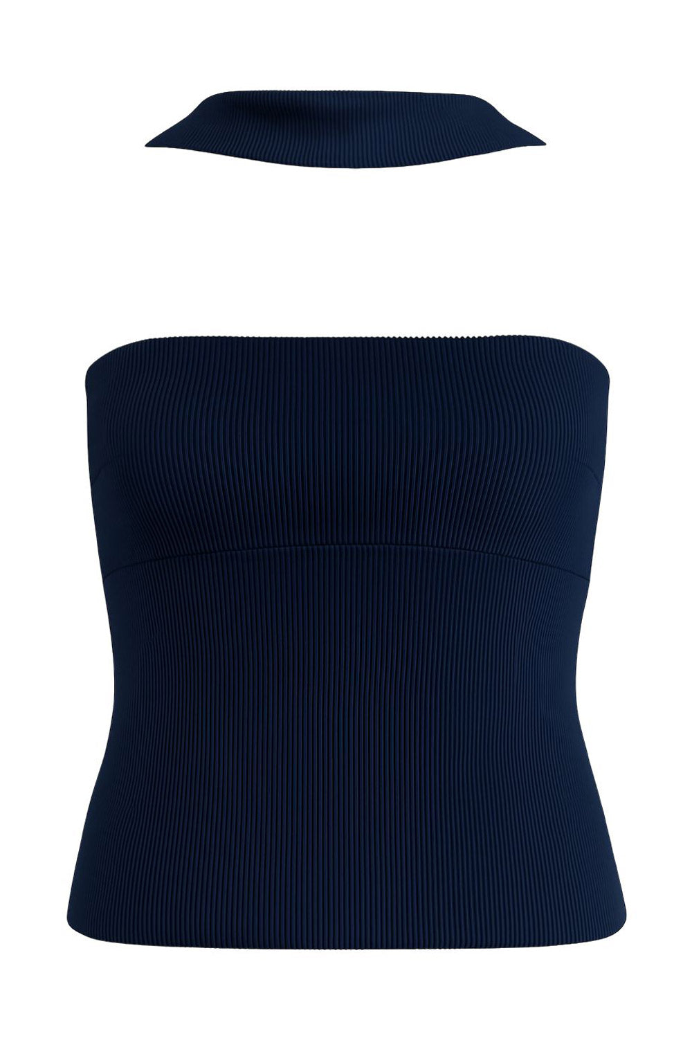 Top tubo canalé de fit ajustado, escote recto y detalle decorativo posterior de choker.