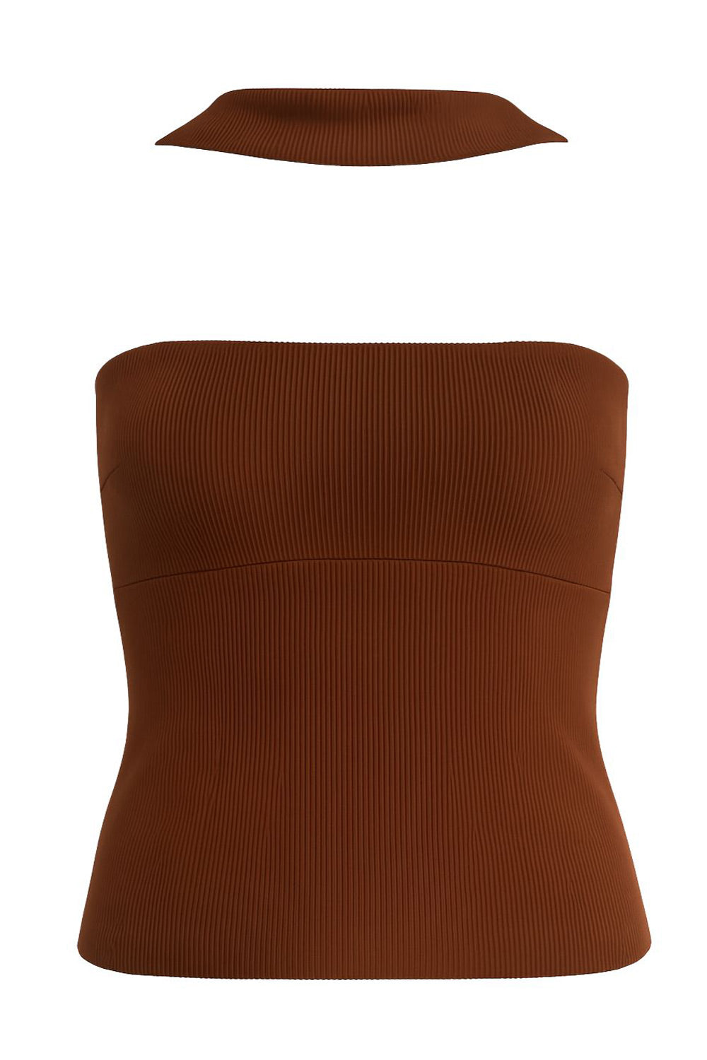 Top tubo canalé de fit ajustado, escote recto y detalle decorativo posterior de choker.