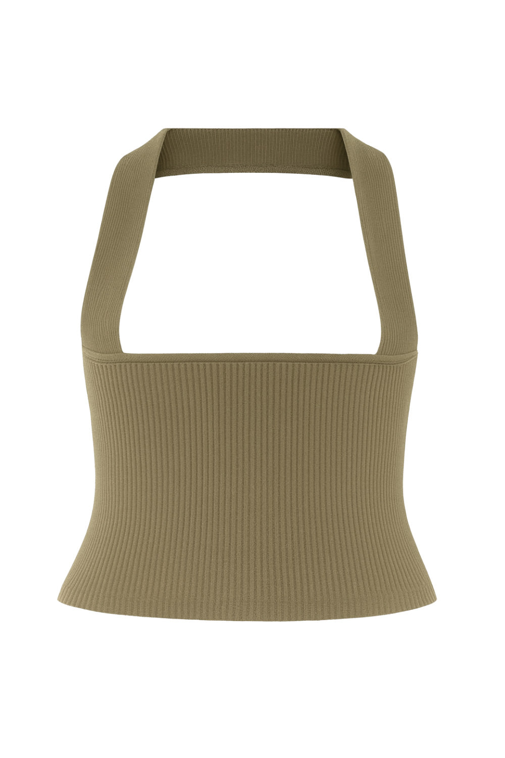 Top tubo canalé de fit ajustado, escote recto y detalle decorativo posterior de choker.