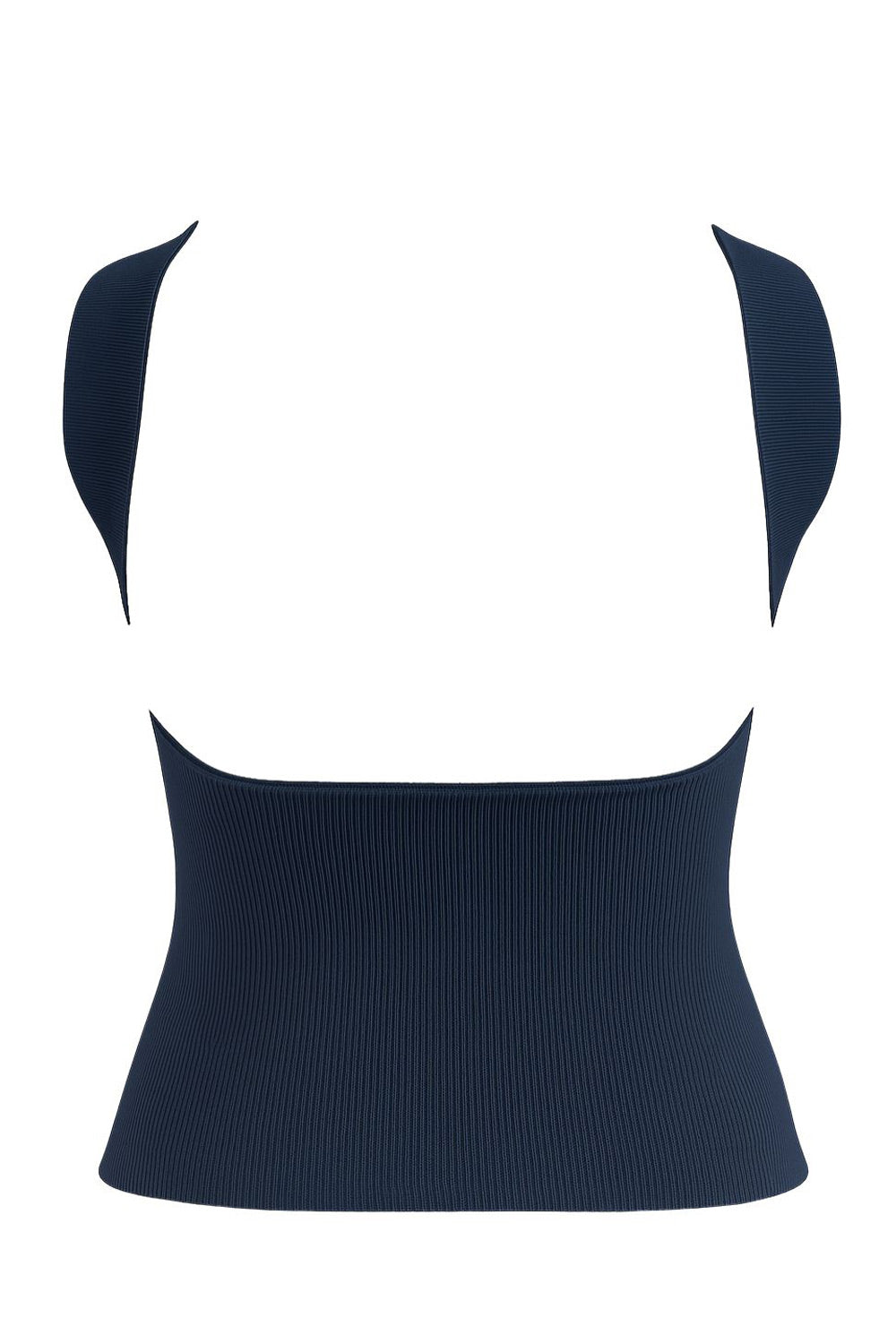 Top tubo canalé de fit ajustado, escote recto y detalle decorativo posterior de choker.