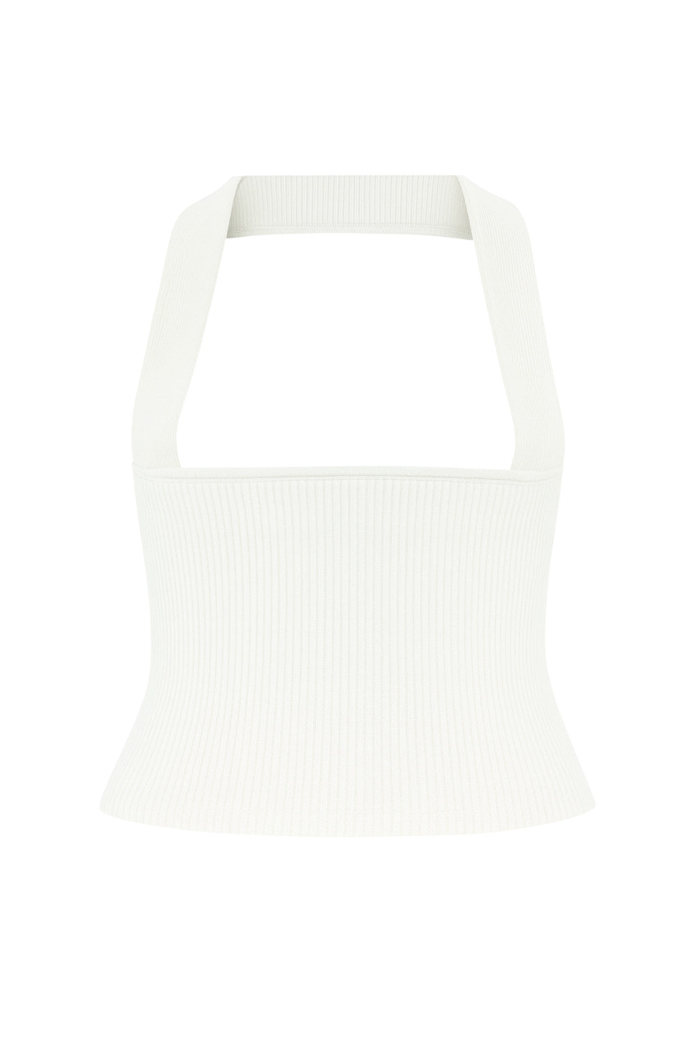 Top tubo canalé de fit ajustado, escote recto y detalle decorativo posterior de choker.