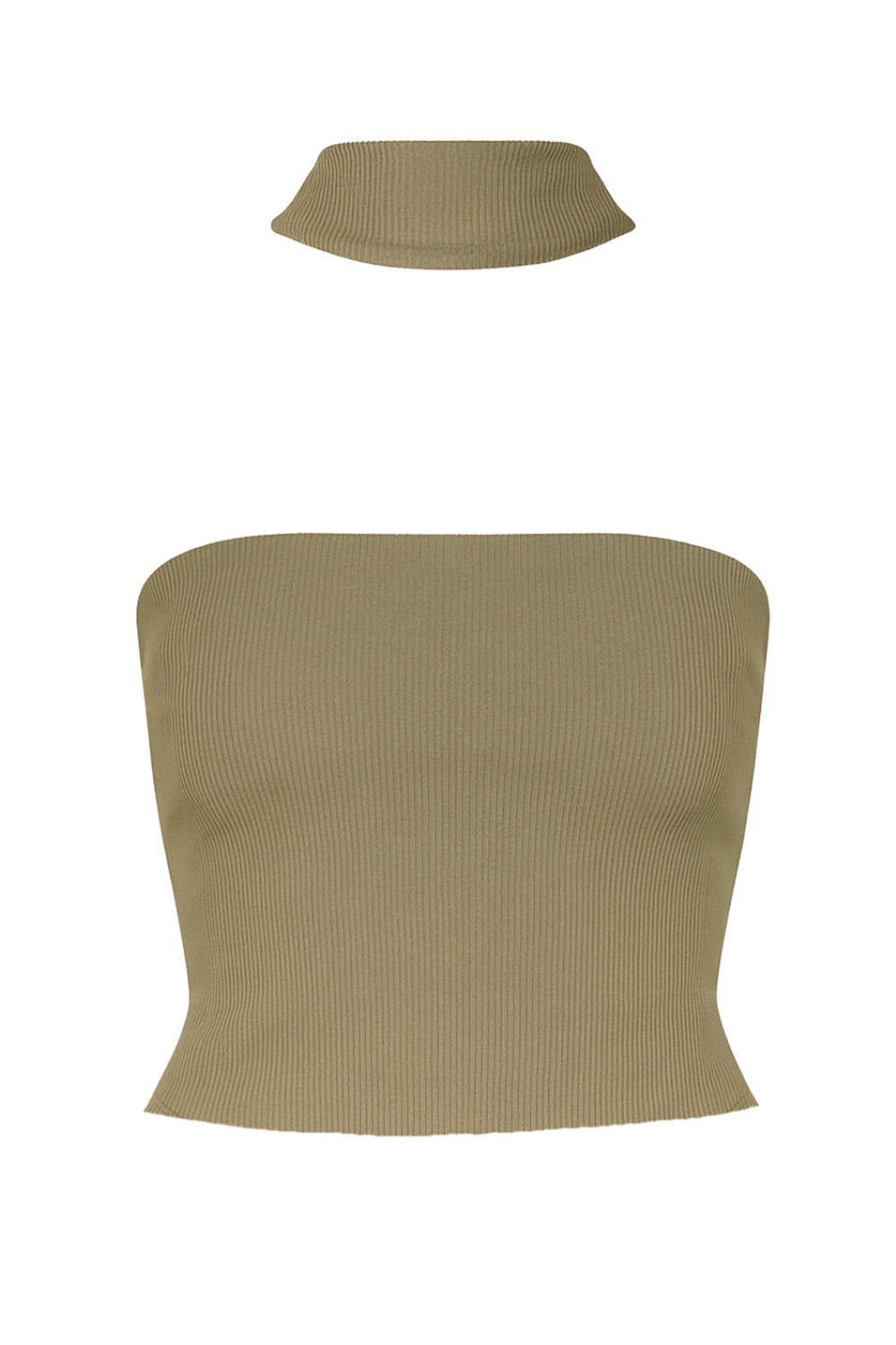 Top tubo canalé de fit ajustado, escote recto y detalle decorativo posterior de choker.