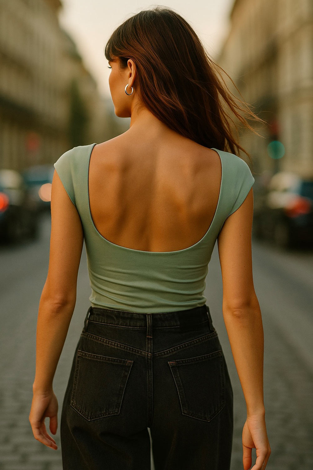 Top de fit ajustado, manga corta seguida, cuello redondo, cut out frontal con detalles plisados y escote en espalda.