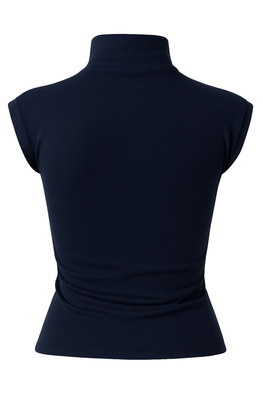 Top de fit ajustado, cuello mock con plisados y manga corta seguida.